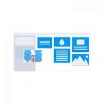 Browser image showing a web page being edited with six modules for images and text.