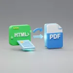 3D illustration showing HTML file being converted to PDF, representing Froala WYSIWYG Editor’s PDF export feature