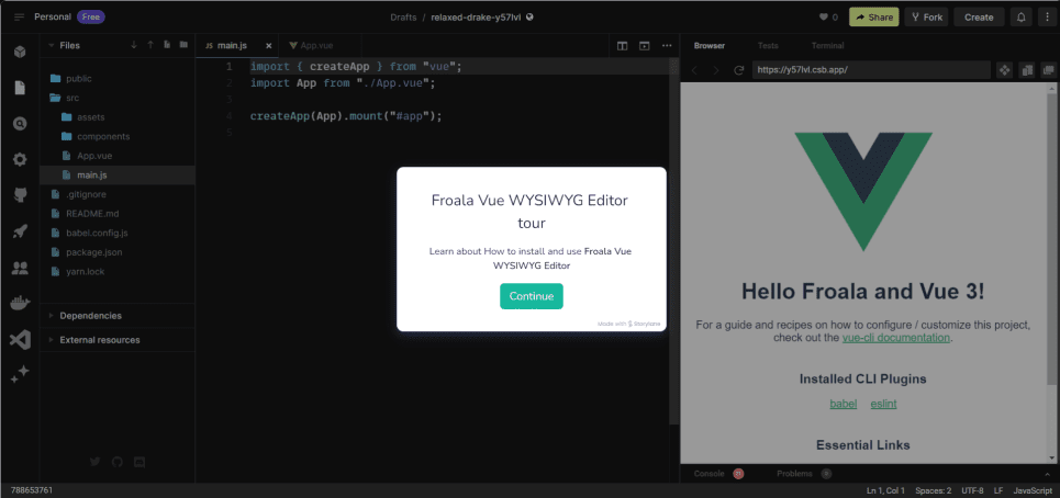 Froala Vue rich text editor demo background