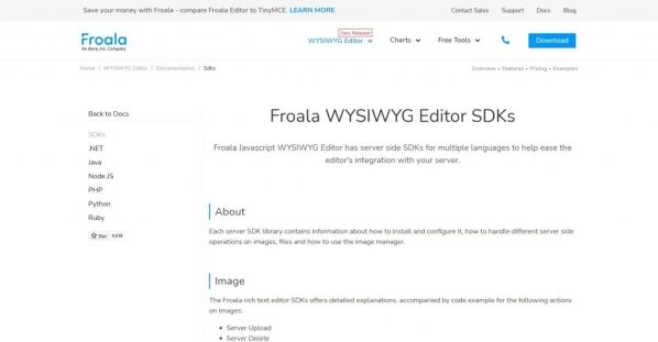 Displaying Froala SDKs, highlighting the development tools for integrating Froala Editor