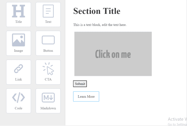 A page builder built using the Froala WYSIWYG editor