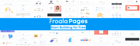 The launch of Froala Pages Free version, featuring a sleek design and key information